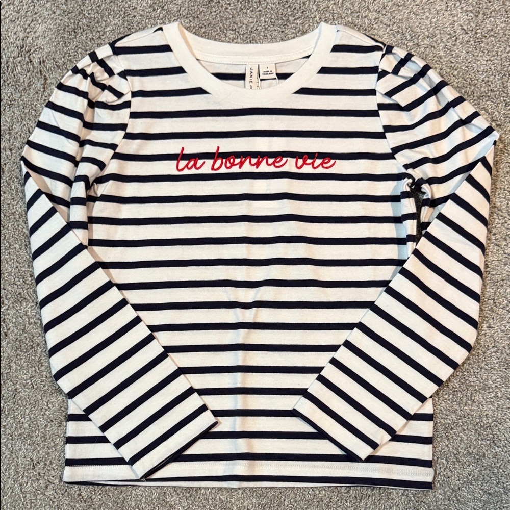 NEW Janie and Jack Navy Striped Long Sleeve Tee - size 7